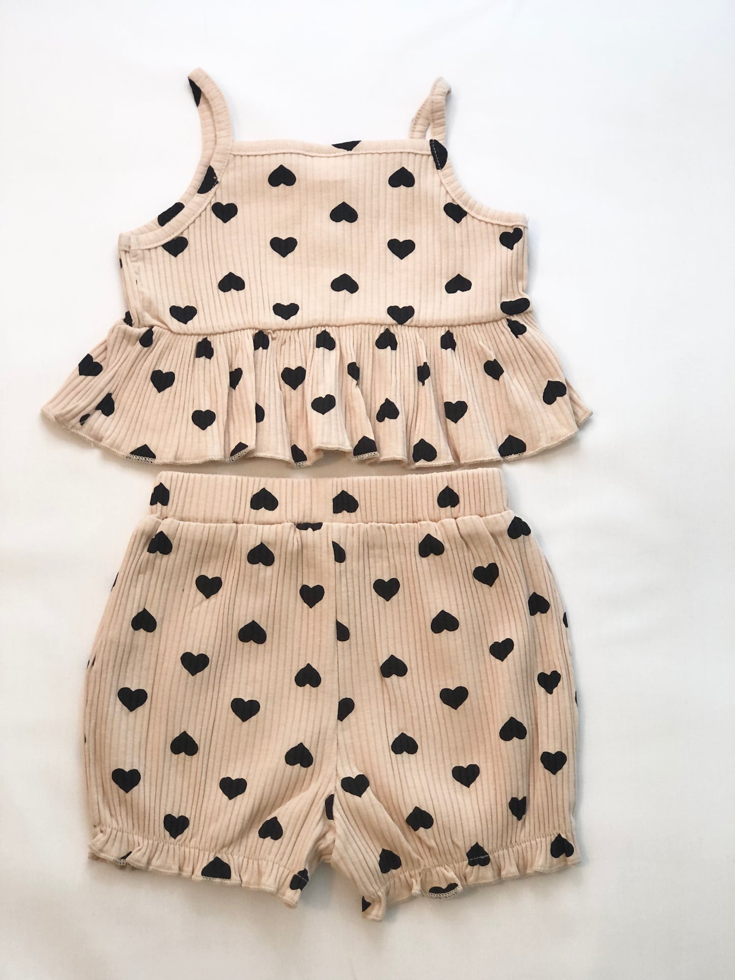 Beige Heart Peplum Short Set